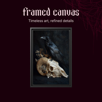 Hel shown as a black framed canvas on a deep red background beneath the heading Framed Canvas — Timeless art, refined details.