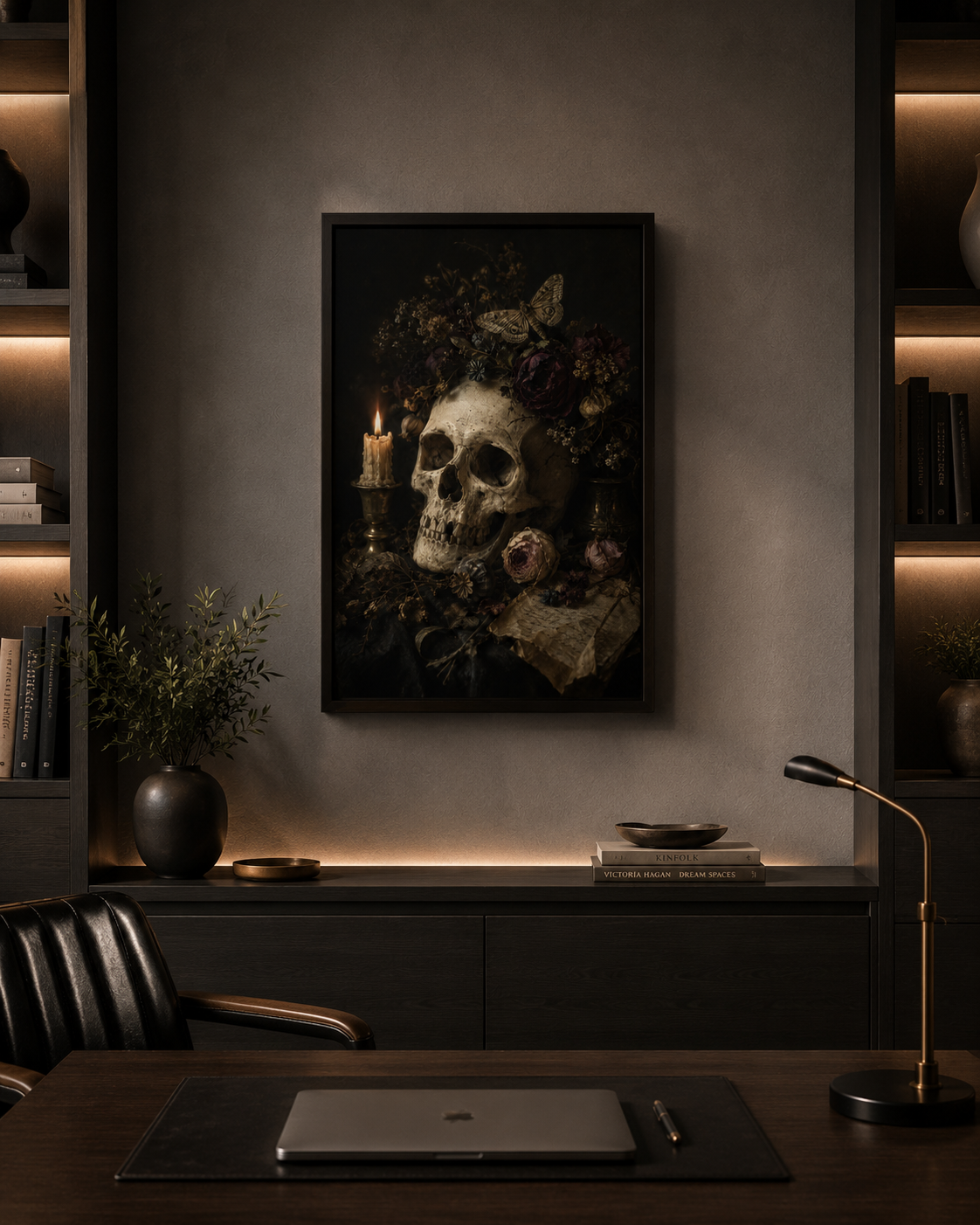 Asphodel | Memento Mori Wall Art | Skull and Moth Vanitas Canvas Print | Gothic Botanical Decor